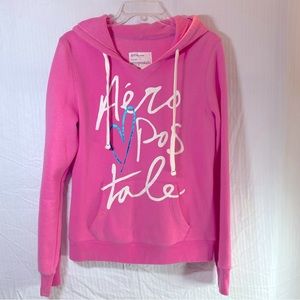 Aeropostale Hoodie Bright Pink Logo Front Pocket Sweatshirt Pullover Size L